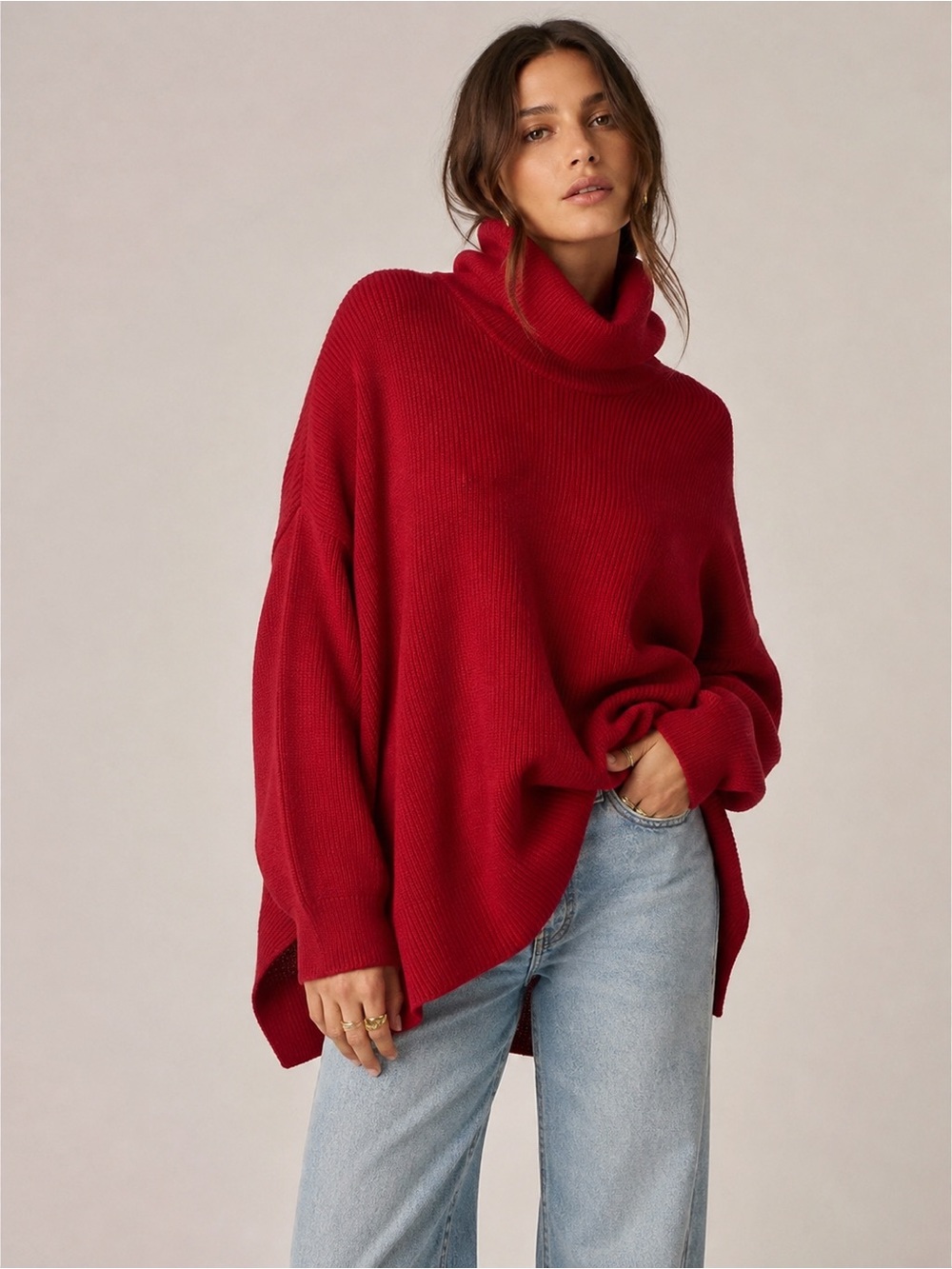 Free People Oversized Ribbed Turtleneck Sweater – Size M